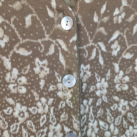 Susan Bristol Long Floral Knit Cardigan Medium Brown Beige Sweater Button Up - Picture 6 of 10